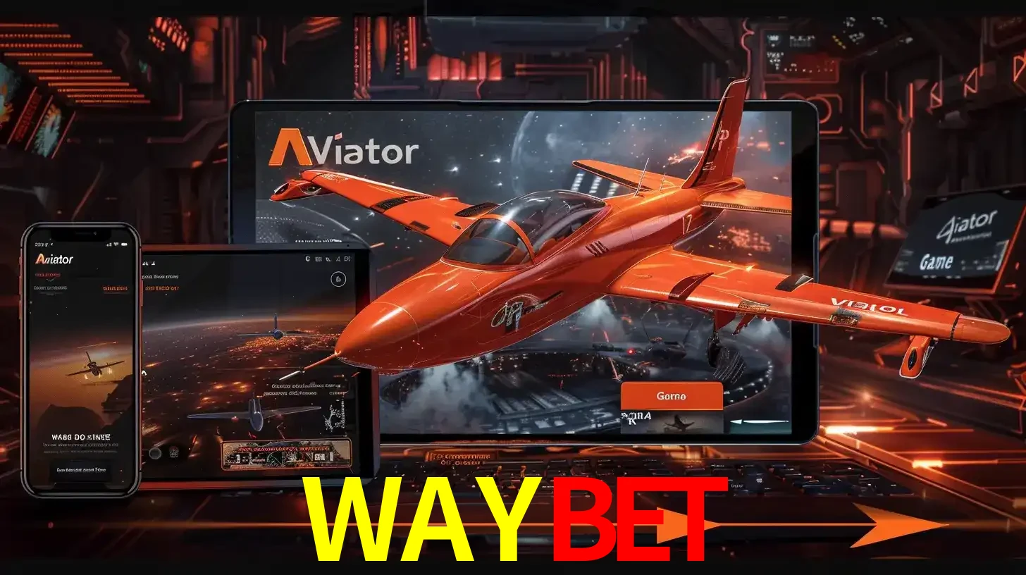 Apresentação tecnológica do jogo Aviator com um avião saindo da tela de um tablet, demonstrando a experiência imersiva em múltiplos dispositivos no WAYBET.