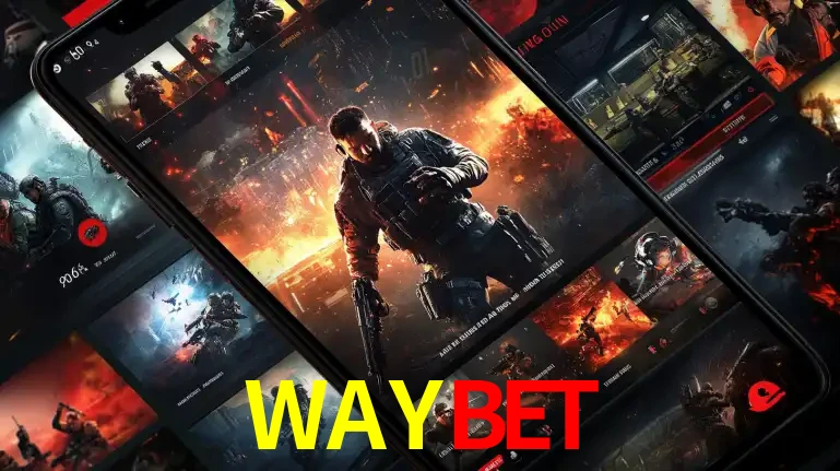 Tela de um celular exibindo uma galeria de jogos de tiro com temática militar, mostrando a variedade de e-sports disponíveis para apostas na plataforma de entretenimento WAYBET.