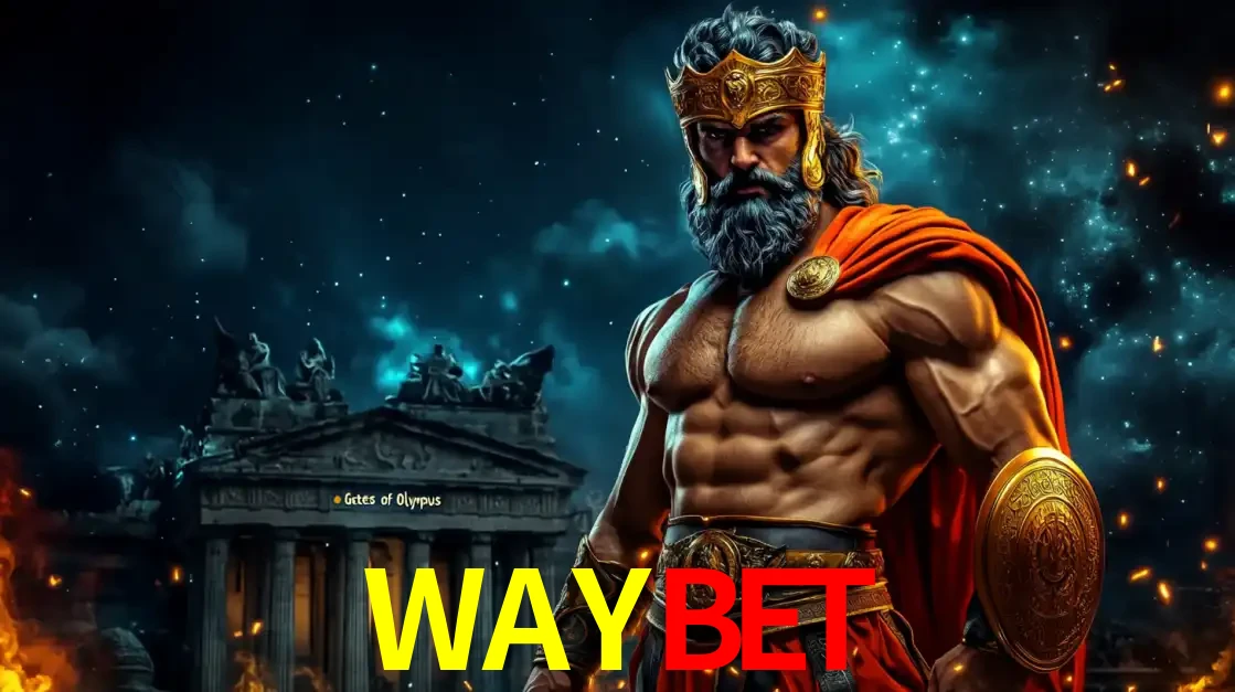 O poderoso Zeus do jogo de slot Gates of Olympus em frente ao seu templo, pronto para lançar multiplicadores divinos e prêmios épicos no cassino online WAYBET.